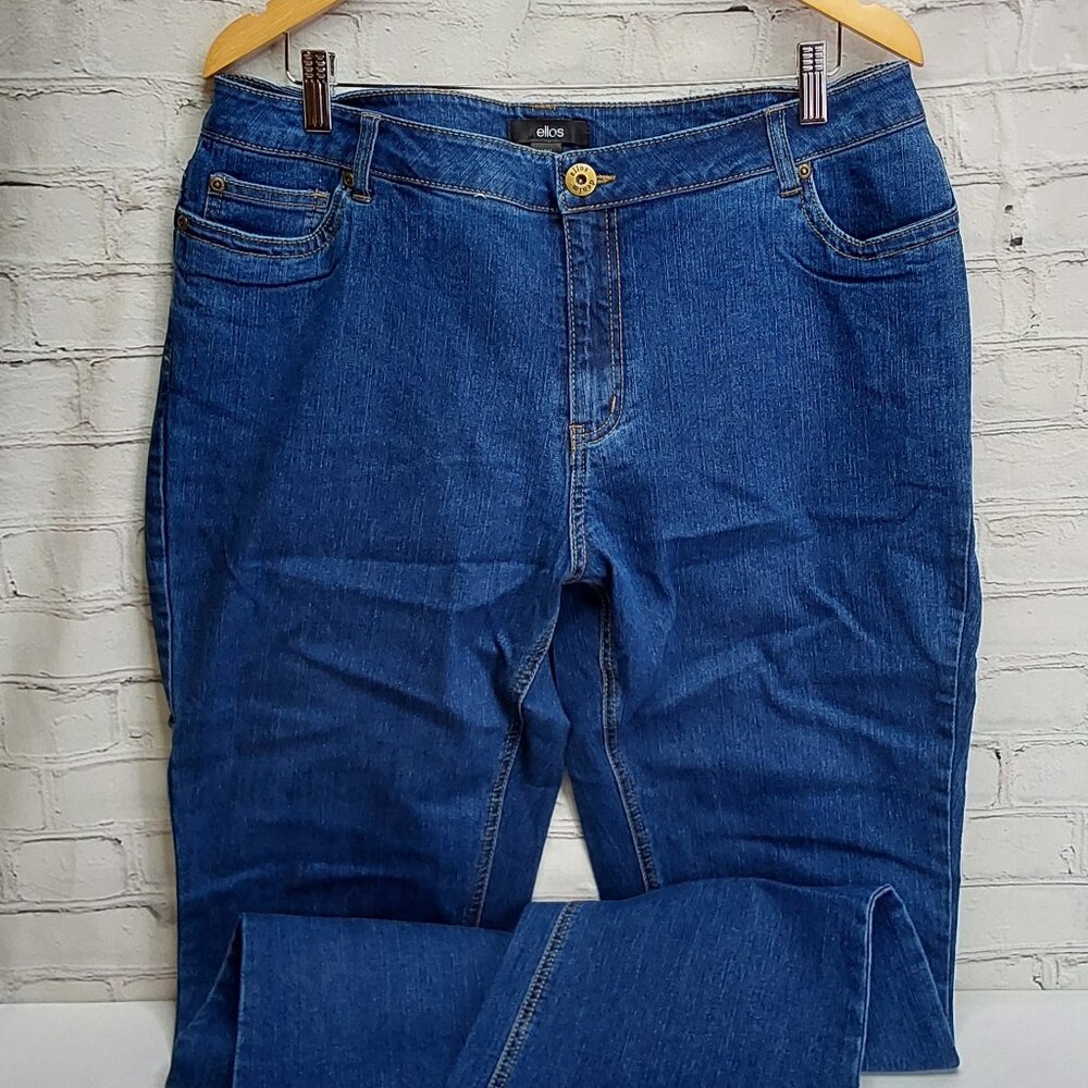 'ELLOS' BOOTCUT STONEWASH DENIM EMBROIDERED 5~POCKET JEANS SIZE 16 - Picture 2 of 16